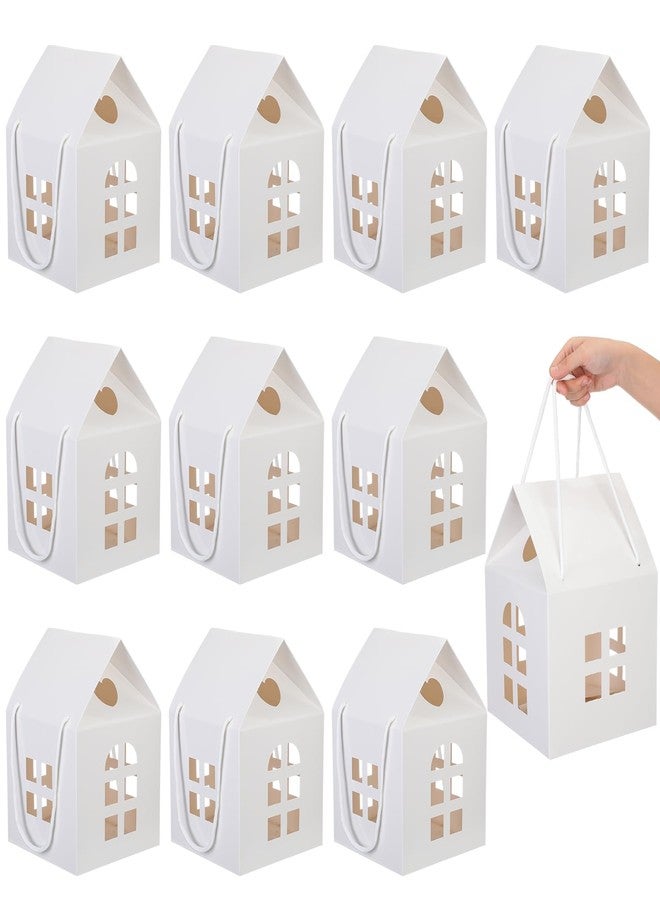 Sinload 10 Pcs Christmas Large House Shaped Gift Boxes with Handles 7.87 x 7.87 x 11.22 Inches Sturdy White Card House Shaped Gift Boxes Large Christmas Box for Presents and Treats - Image 1